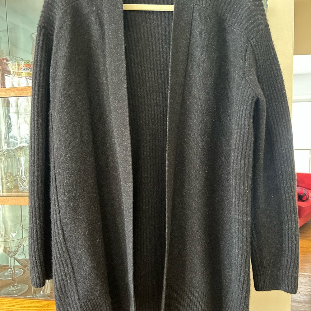 Vince Charcoal wool and cashmere Open-Front Cardigan